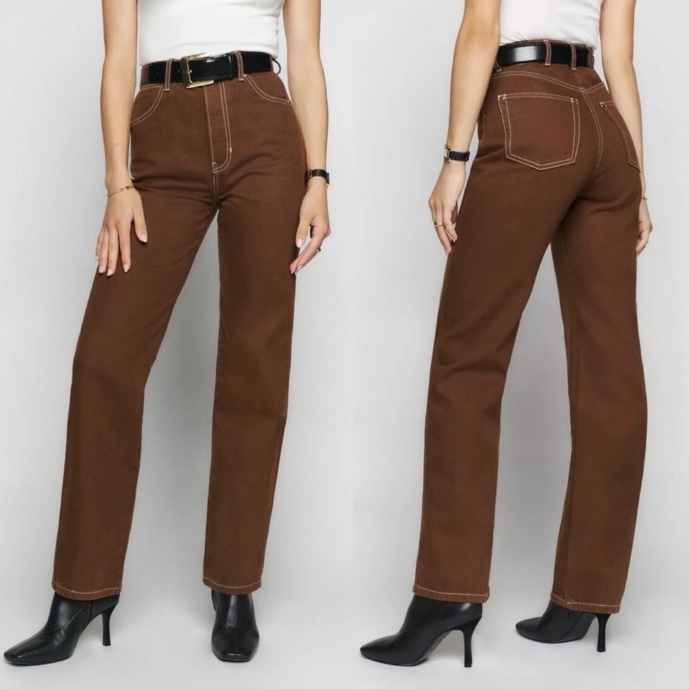 Reformation Cowboy High Rise Straight Leg Jeans in Chocolate Brown Sz 29